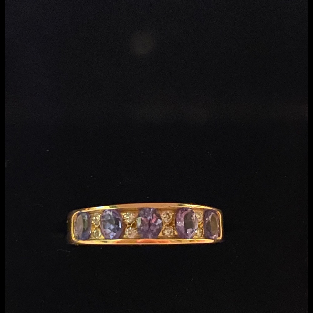 14k yellow gold tanzanite and diamond band ring
